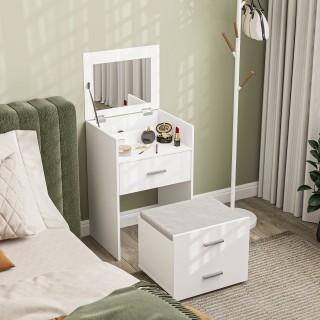 HOMCOM Ξύλινο Τραπέζι Μακιγιάζ με Ανακλινόμενο Καθρέφτη, 2 Συρτάρι... HOMCOM Ξύλινο Τραπέζι Μακιγιάζ με Ανακλινόμενο Καθρέφτη, 2 Συρτάρι...