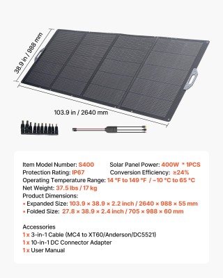 VEVOR 400W Φορητό Πτυσσόμενο Ηλιακό Πάνελ Υψηλής Απόδοσης 24% IP67 ...