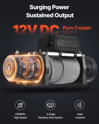 VEVOR Ηλεκτρικός Βίντσι 12V DC, 6100 kg - Αδιάβροχο με Χειριστήριο ...