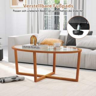 Costway Οβάλ Τραπεζάκι Καφέ από Σκληρυμένο Γυαλί με Πόδια από Ξύλο ... Costway Οβάλ Τραπεζάκι Καφέ από Σκληρυμένο Γυαλί με Πόδια από Ξύλο ...