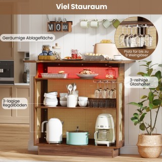 Costway Φωτιζόμενη Ραττάν Μπάρα με Θήκες Ποτηριών & Ράφια Κρασιών, ...