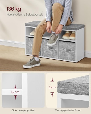 VASAGLE Πολυλειτουργικός πάγκος παπουτσιών με αποθηκευτικά κουτιά κ...