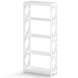 Costway Υψηλή, λευκή, ξύλινη βιβλιοθήκη με ρομβική δομή, πέντε ραφι...