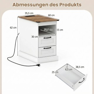 Costway Λευκό κομοδίνο με σταθμό φόρτισης, στενό βοηθητικό τραπέζι ... Costway Λευκό κομοδίνο με σταθμό φόρτισης, στενό βοηθητικό τραπέζι ...