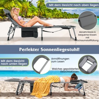 Costway Πτυσσόμενη Ξαπλώστρα Παραλίας με Ρυθμιζόμενη Πλάτη και Υποπ...