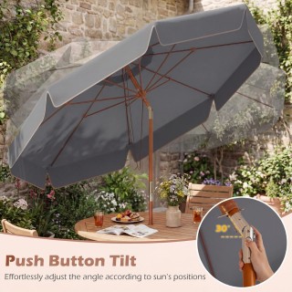 Costway Ομπρέλα κήπου 300 εκ. με μηχανισμό κλίσης και ξύλινο ιστό, ...