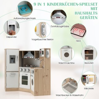 Costway Παιδική Κουζίνα Eckküch Eck με Ήχο και Φως από Ξύλο με Αξεσ...