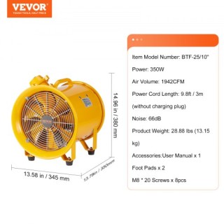 VEVOR 254mm Φορητός Εξαεριστήρας Βιομηχανικός FBGSZ350W10INVLB9V2 VEVOR 254mm Φορητός Εξαεριστήρας Βιομηχανικός FBGSZ350W10INVLB9V2