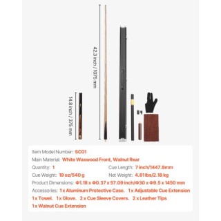 VEVOR Επαγγελματική Στέκα Σνούκερ 1447,8mm με Δερμάτινη Μύτη 9,5mm ... VEVOR Επαγγελματική Στέκα Σνούκερ 1447,8mm με Δερμάτινη Μύτη 9,5mm ...