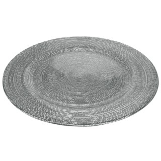 Galileo Στρογγυλό πιάτο από πλατίνα, γυάλινο, 32 εκ., με μεταλλικό ...