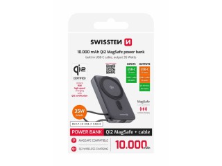 SWISSTEN Φορητός Φορτιστής MagSafe Qi2 15W, 10000 mAh με Ενσωματωμέ...