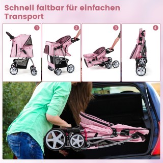 Costway Καροτσάκι Κατοικιδίων με Δίχτυα, Ρυθμιζόμενο Σκίαστρο και Α...