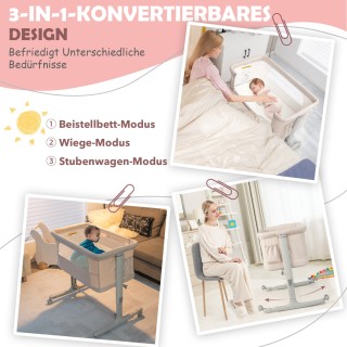 Costway  Φορητή 3-σε-1 Βρεφική Κούνια με 5 Επίπεδα Ρυθμιζόμενο Ύψος...