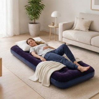 BAKAJI Μονό Φουσκωτό Στρώμα Ύπνου Μπλε με Βελούδινη Υφή, Εργονομικό...