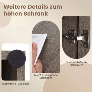 Costway Γκρίζα Ψηλή Ντουλάπα με 4 Πόρτες, 1 Συρτάρι, Ανοιχτό Ράφι κ...