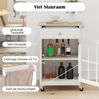 Costway Κουζίνα Νησίδα με Ξύλινη Επιφάνεια και Γυάλινη Πόρτα και Συ...