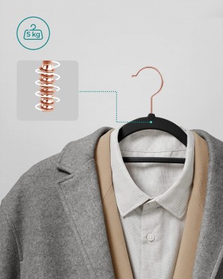 Σετ 30 Βελούδινες Κρεμάστρες 45 x 23,5 cm Μαύρο με ροζ χρυσό γάντζο...