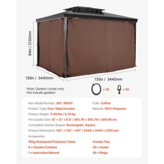 Αδιάβροχες Κουρτίνες Κιόσκι 344 x 344 x 213 cm Καφέ SMLTCL12FT12TZJ...