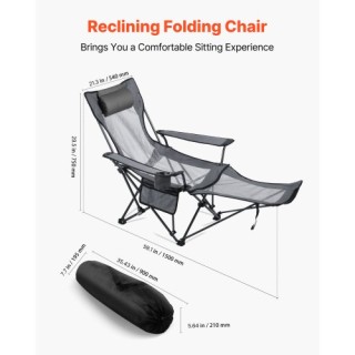 VEVOR Φορητή Πτυσσόμενη Καρέκλα Camping με Κλίσεις και Στήριγμα Κεφ...