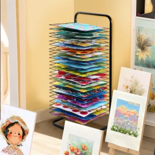 VEVOR  Ράφι Στεγνώματος Τέχνης με 25 Αφαιρούμενα Ράφια και Ρόδες Μα...