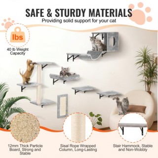 Σετ 6 Ραφιών Γάτας VEVOR με Σανίδες, Αιώρα και Καναπέ Τοίχου  ZYSBG...