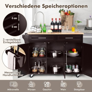 Costway Κινητή Κουζίνα Νησίδα με Αποθηκευτικό Χώρο, Ρυθμιζόμενα Ράφ...