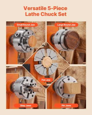 VEVOR Τόρνος Ξύλου 4 με 4 Σιαγόνες, Αυτοσυγκεντρωτικό Τσοκ, 1 x 8TP...