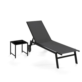 Costway Ξαπλώστρα Με Ρόδες & Πλαϊνό Τραπεζάκι Κήπου, Ξαπλώστρα Με Ρ...