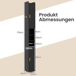 Costway Υψηλό Μαύρο Λεπτό Μπάνιου Ντουλάπι με Ρυθμιζόμενα Ράφια JV1...