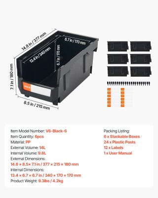 VEVOR Σετ 6 Πλαστικές Στοιβαζόμενες Θήκες Αποθήκευσης για Ντουλάπα,... VEVOR Σετ 6 Πλαστικές Στοιβαζόμενες Θήκες Αποθήκευσης για Ντουλάπα,...