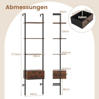 Costway Πολυλειτουργική Βιβλιοθήκη με Συρτάρι και Μεταλλικό Σκελετό...