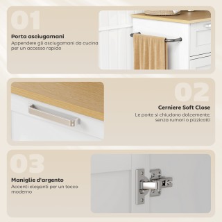 HOMCOM Κουζινικό Τρόλεϊ με Συρτάρι, Ντουλάπι, Κρεμάστρα Πετσετών κα...