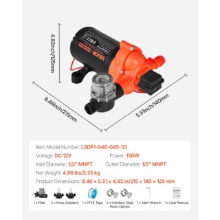 VEVOR Αντλία Νερού RV 12V DC 4 GPM, Αυτόματη Ρυθμιζόμενη Πίεση 40 P... VEVOR Αντλία Νερού RV 12V DC 4 GPM, Αυτόματη Ρυθμιζόμενη Πίεση 40 P...