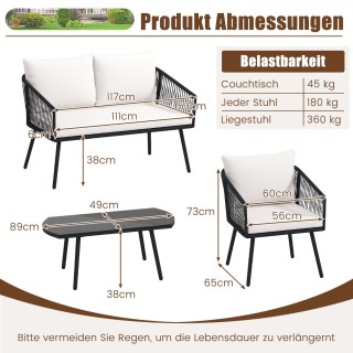 Costway  Σετ Μπαλκονιού Rattan με Μαξιλάρια – Άνετα Έπιπλα Κήπου γι...