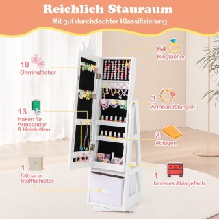 Costway Παιδική Ντουλάπα Κοσμημάτων με Καθρέφτη και Περιστρεφόμενη ...