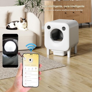 BAKAJI Μεγάλη Έξυπνη Αυτοκαθαριζόμενη Λεκάνη Γάτας με WiFi και Εφαρ...