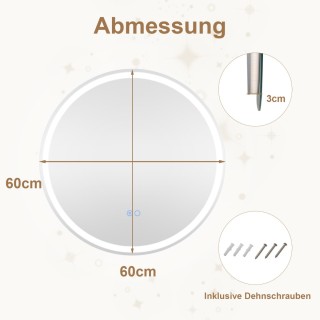 Costway  Καθρέφτης μπάνιου LED με φωτισμό 60cm, ασημί, αντιθαμβωτικ...