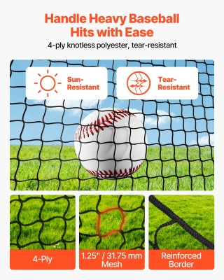 VEVOR Φορητό Προπονητικό Κλουβί Μπέιζμπολ με Δίχτυ Polyester & Άνοι...