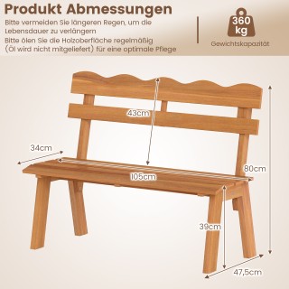 Costway Ξύλινο παγκάκι κήπου από ακακία, 2θέσιο, αντοχή έως 360 κιλ...