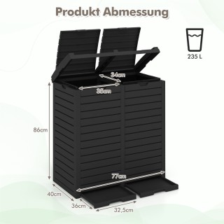 Costway Μεγάλος Μαύρος Κάδος Απορριμμάτων 235L με Διπλό Καπάκι και ...