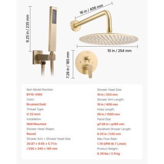 VEVOR Σετ Βρύσης Ντους με Στρογγυλή Κεφαλή Ντους 10 και Χειρολαβή, ... VEVOR Σετ Βρύσης Ντους με Στρογγυλή Κεφαλή Ντους 10 και Χειρολαβή, ...