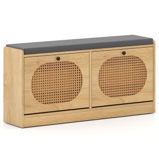 Costway Πάγκος Παπουτσιών από Ρατάν με 2 Κλαπέτα και Ρυθμιζόμενα Ρά...