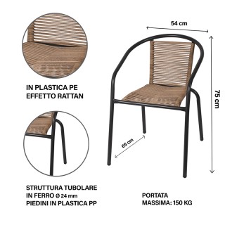 Galileo Καρέκλα εξωτερικού χώρου με μπράτσα, απομίμηση ρατάν, μεταλ...