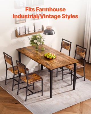 VEVOR Σετ 4 Μοντέρνες Καρέκλες Τραπεζαρίας Ξύλο & Μέταλλο, Καφέ/Μαύ...