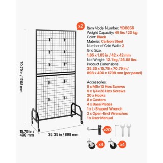 VEVOR Πλέγμα Τοίχου με Ρόδες & Γάντζους LSWGQ7080INCADLXP001V0 VEVOR Πλέγμα Τοίχου με Ρόδες & Γάντζους LSWGQ7080INCADLXP001V0