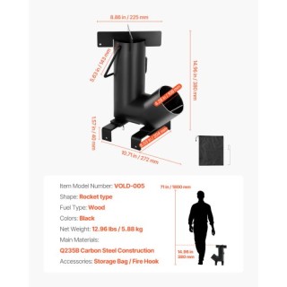 VEVOR Φορητή Ξυλοκαυστή Σόμπα Κάμπινγκ με Τσάντα Μεταφοράς, Μαύρη H...