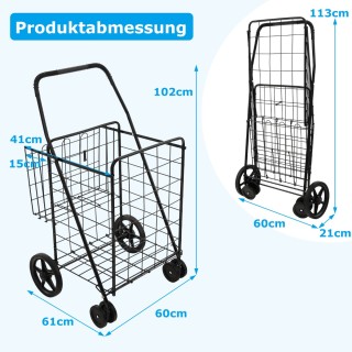 Costway Καρότσι αγορών με επένδυση Oxford, μπροστινούς τροχούς & χω...