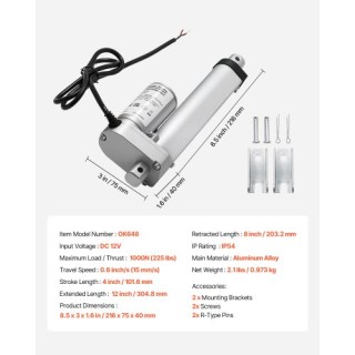 VEVOR 12V Γραμμικός Ενεργοποιητής, Διαδρομή 101,6mm, Γρήγορη Κίνηση...