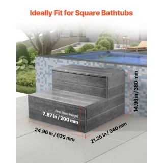 VEVOR Σκαλοπάτι Τζακούζι Διπλής Βαθμίδας σε Γραφίτη Γκρι για Υπαίθρ...