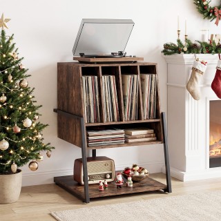 Costway Βάση πικάπ με φαρδιά επιφάνεια και 4 διαχωριστικά για δίσκο...